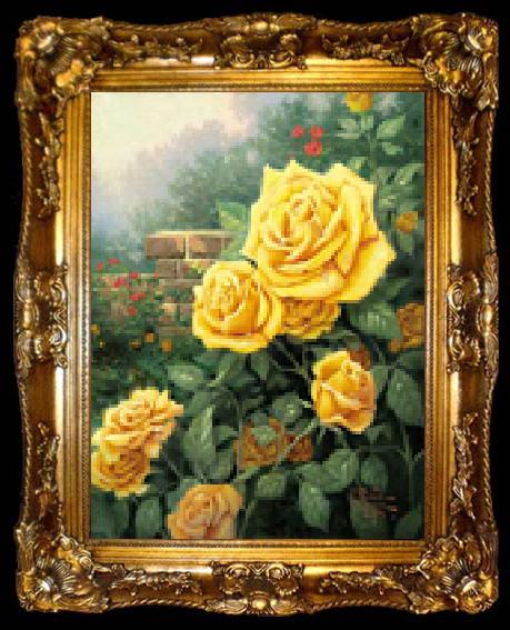 framed  unknow artist Yellow Roses in Garden, ta009-2